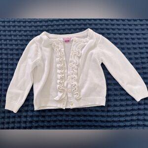 Ruffle Butts white ruffle button down long sleeve cardigan sweater, size 2t